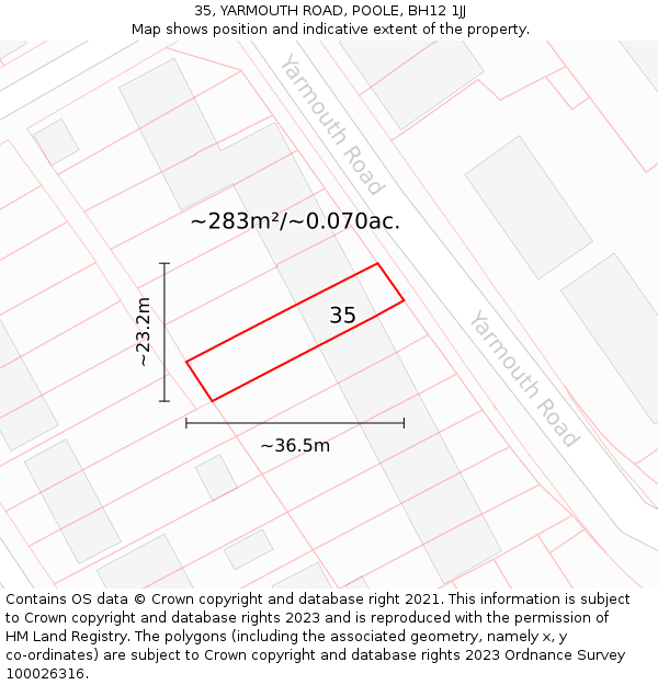 35, YARMOUTH ROAD, POOLE, BH12 1JJ: Plot and title map