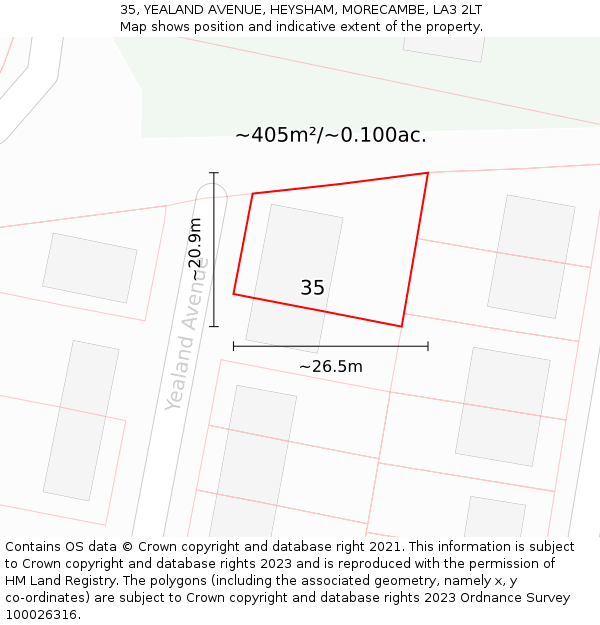 35, YEALAND AVENUE, HEYSHAM, MORECAMBE, LA3 2LT: Plot and title map