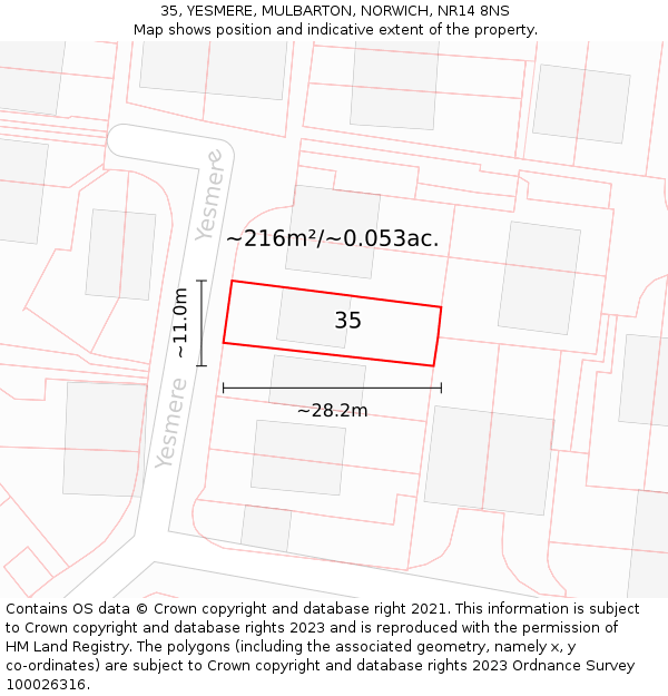 35, YESMERE, MULBARTON, NORWICH, NR14 8NS: Plot and title map
