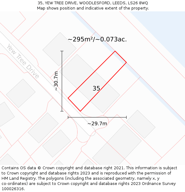 35, YEW TREE DRIVE, WOODLESFORD, LEEDS, LS26 8WQ: Plot and title map