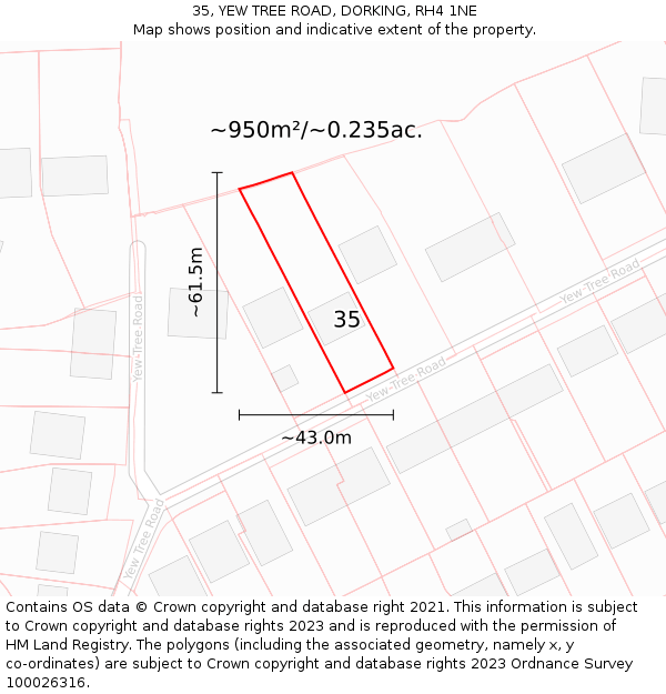 35, YEW TREE ROAD, DORKING, RH4 1NE: Plot and title map
