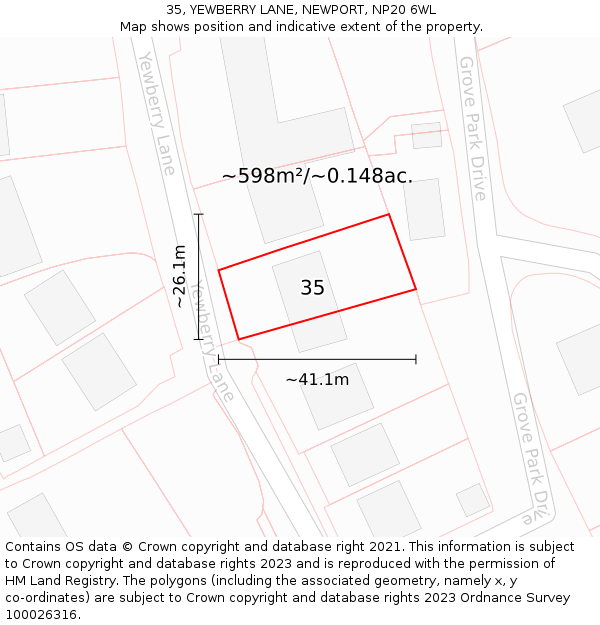 35, YEWBERRY LANE, NEWPORT, NP20 6WL: Plot and title map