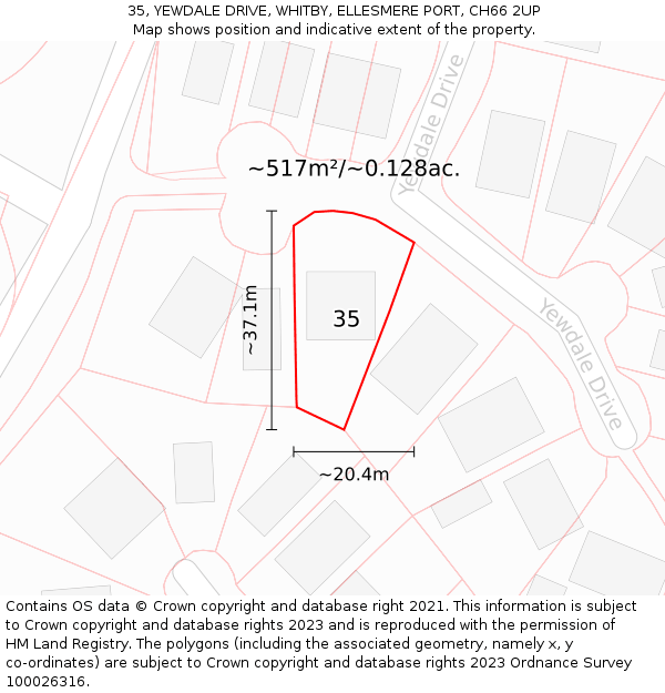 35, YEWDALE DRIVE, WHITBY, ELLESMERE PORT, CH66 2UP: Plot and title map