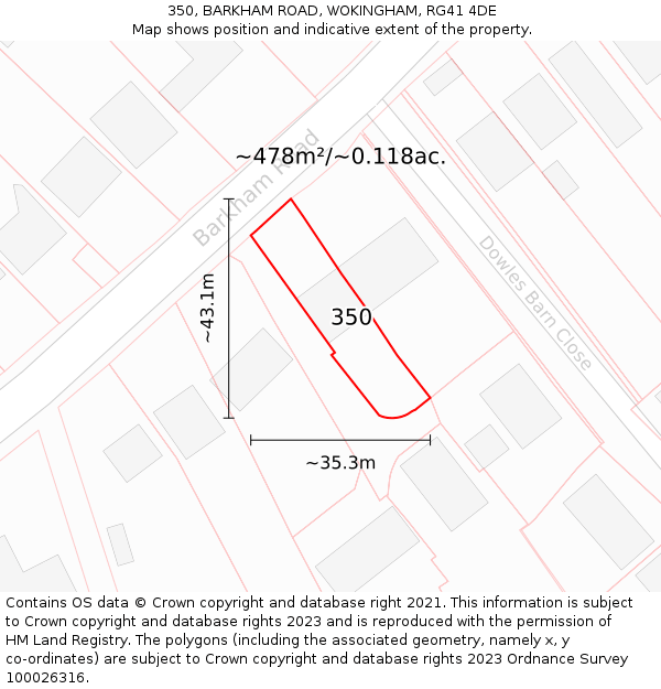 350, BARKHAM ROAD, WOKINGHAM, RG41 4DE: Plot and title map