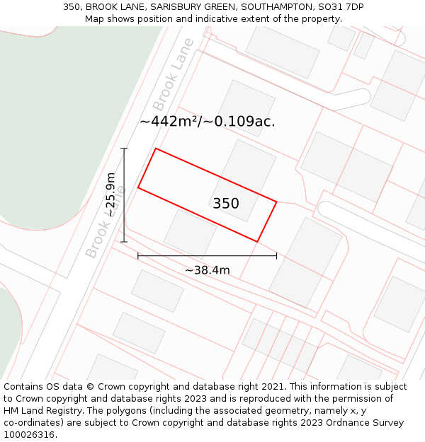 350, BROOK LANE, SARISBURY GREEN, SOUTHAMPTON, SO31 7DP: Plot and title map