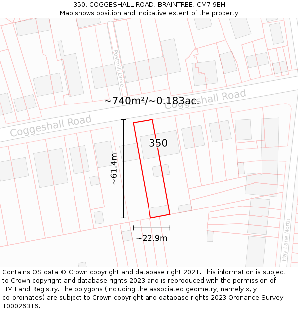 350, COGGESHALL ROAD, BRAINTREE, CM7 9EH: Plot and title map
