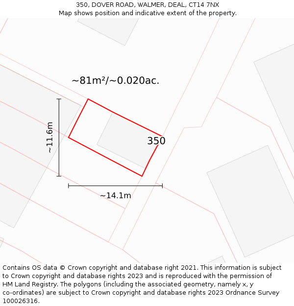 350, DOVER ROAD, WALMER, DEAL, CT14 7NX: Plot and title map