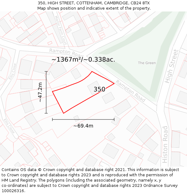 350, HIGH STREET, COTTENHAM, CAMBRIDGE, CB24 8TX: Plot and title map