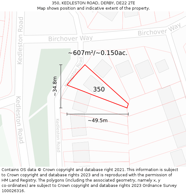 350, KEDLESTON ROAD, DERBY, DE22 2TE: Plot and title map
