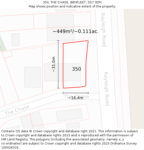 350, THE CHASE, BENFLEET, SS7 3DN: Plot and title map