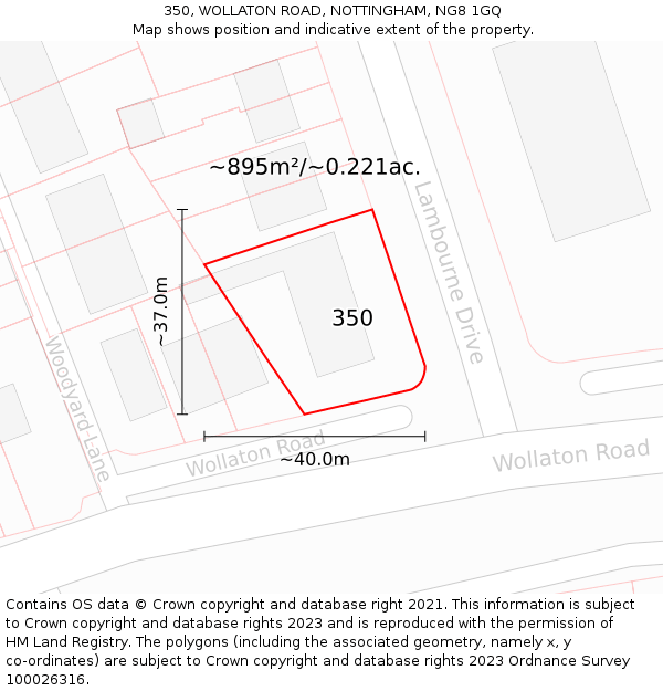 350, WOLLATON ROAD, NOTTINGHAM, NG8 1GQ: Plot and title map