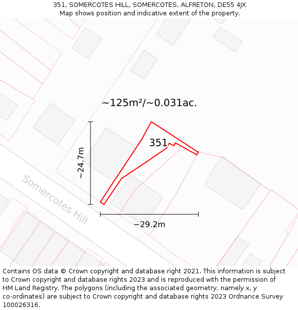 351, SOMERCOTES HILL, SOMERCOTES, ALFRETON, DE55 4JX: Plot and title map