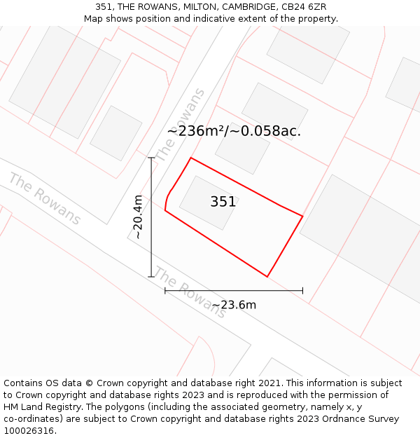 351, THE ROWANS, MILTON, CAMBRIDGE, CB24 6ZR: Plot and title map