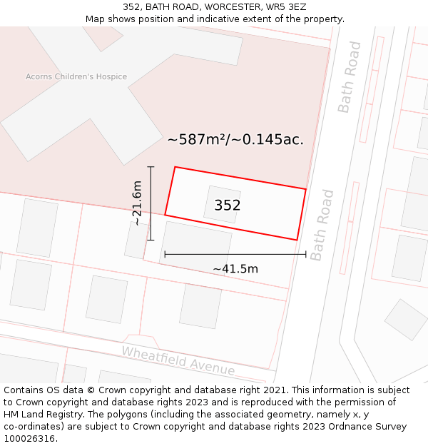 352, BATH ROAD, WORCESTER, WR5 3EZ: Plot and title map