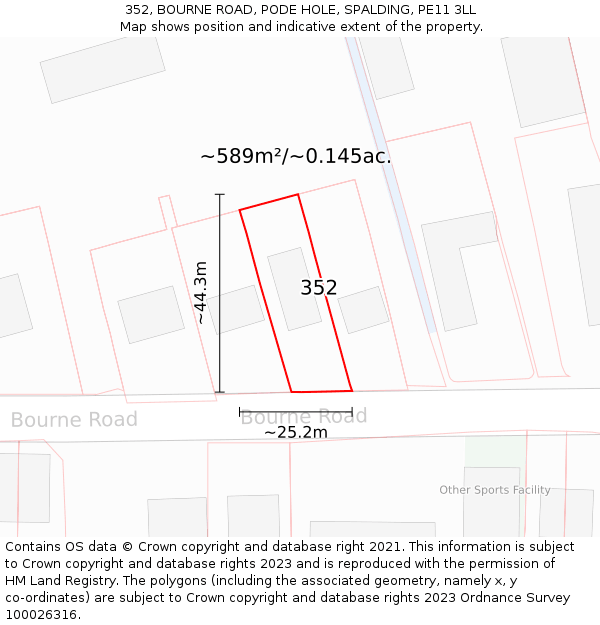352, BOURNE ROAD, PODE HOLE, SPALDING, PE11 3LL: Plot and title map