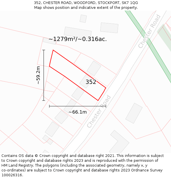 352, CHESTER ROAD, WOODFORD, STOCKPORT, SK7 1QG: Plot and title map