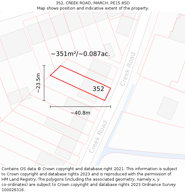 352, CREEK ROAD, MARCH, PE15 8SD: Plot and title map