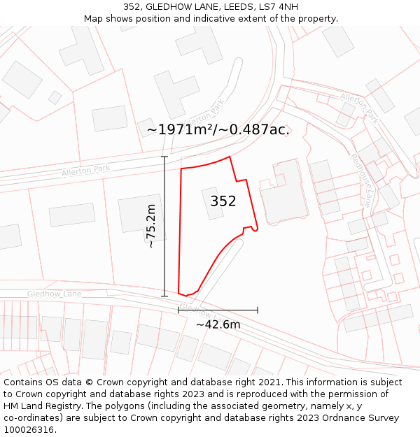 352, GLEDHOW LANE, LEEDS, LS7 4NH: Plot and title map