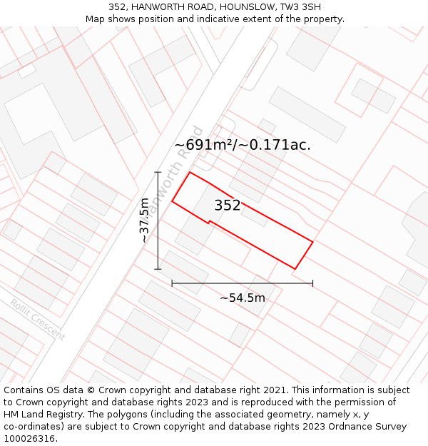 352, HANWORTH ROAD, HOUNSLOW, TW3 3SH: Plot and title map