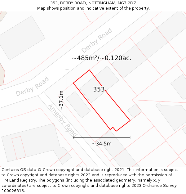 353, DERBY ROAD, NOTTINGHAM, NG7 2DZ: Plot and title map