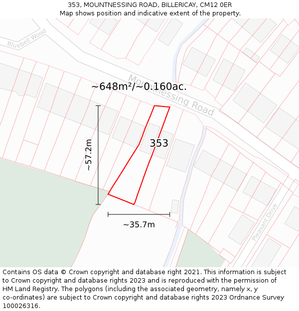 353, MOUNTNESSING ROAD, BILLERICAY, CM12 0ER: Plot and title map