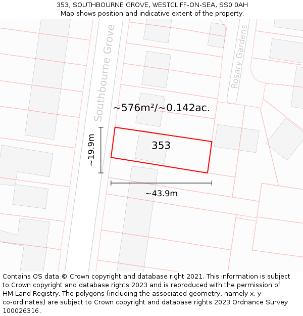 353, SOUTHBOURNE GROVE, WESTCLIFF-ON-SEA, SS0 0AH: Plot and title map