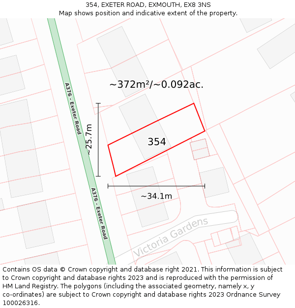 354, EXETER ROAD, EXMOUTH, EX8 3NS: Plot and title map