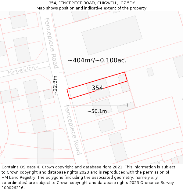 354, FENCEPIECE ROAD, CHIGWELL, IG7 5DY: Plot and title map
