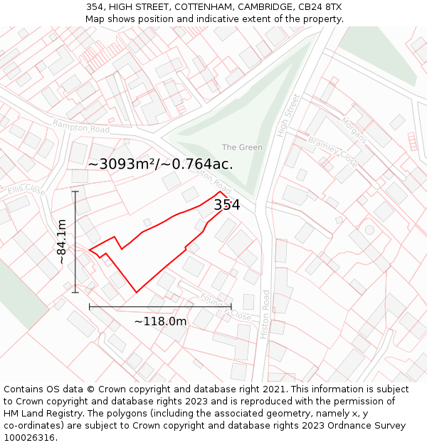 354, HIGH STREET, COTTENHAM, CAMBRIDGE, CB24 8TX: Plot and title map