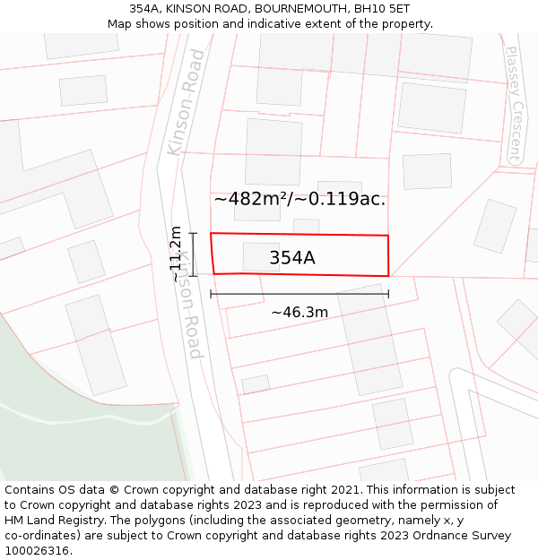 354A, KINSON ROAD, BOURNEMOUTH, BH10 5ET: Plot and title map