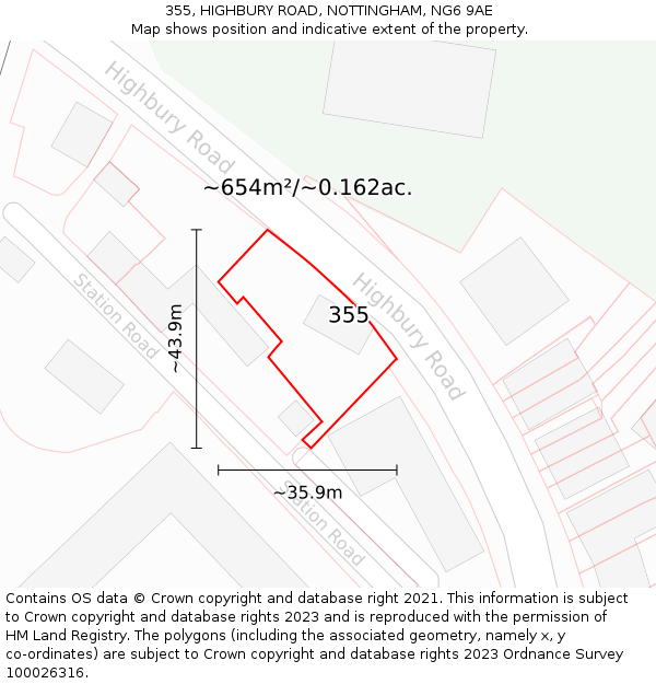 355, HIGHBURY ROAD, NOTTINGHAM, NG6 9AE: Plot and title map
