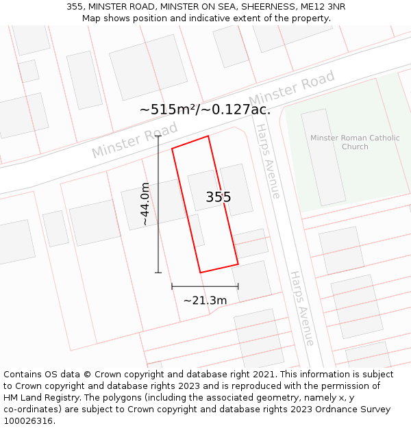 355, MINSTER ROAD, MINSTER ON SEA, SHEERNESS, ME12 3NR: Plot and title map