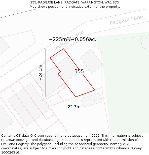 355, PADGATE LANE, PADGATE, WARRINGTON, WA1 3DX: Plot and title map