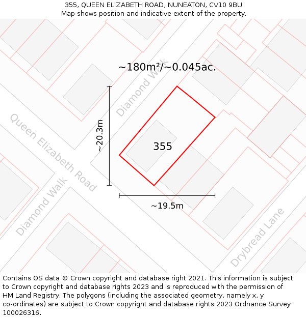 355, QUEEN ELIZABETH ROAD, NUNEATON, CV10 9BU: Plot and title map