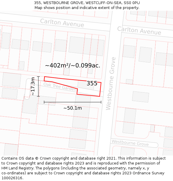 355, WESTBOURNE GROVE, WESTCLIFF-ON-SEA, SS0 0PU: Plot and title map