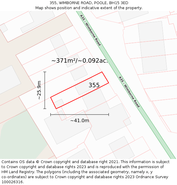 355, WIMBORNE ROAD, POOLE, BH15 3ED: Plot and title map