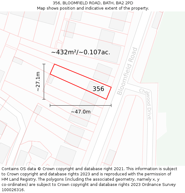 356, BLOOMFIELD ROAD, BATH, BA2 2PD: Plot and title map