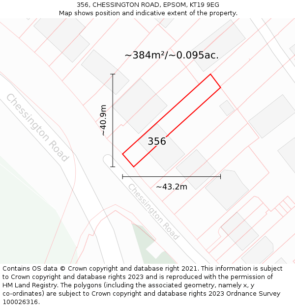 356, CHESSINGTON ROAD, EPSOM, KT19 9EG: Plot and title map
