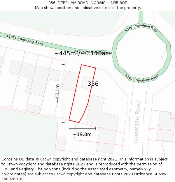 356, DEREHAM ROAD, NORWICH, NR5 8QE: Plot and title map