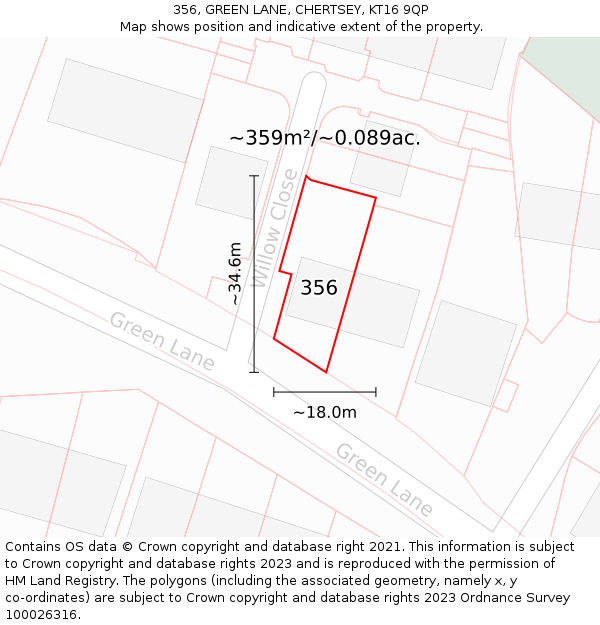 356, GREEN LANE, CHERTSEY, KT16 9QP: Plot and title map
