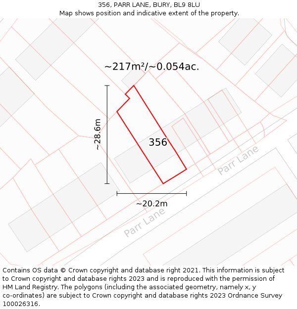 356, PARR LANE, BURY, BL9 8LU: Plot and title map