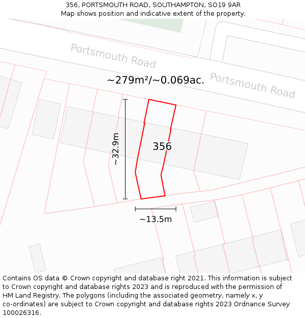 356, PORTSMOUTH ROAD, SOUTHAMPTON, SO19 9AR: Plot and title map