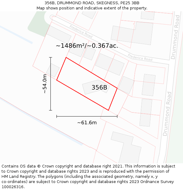 356B, DRUMMOND ROAD, SKEGNESS, PE25 3BB: Plot and title map