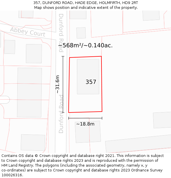 357, DUNFORD ROAD, HADE EDGE, HOLMFIRTH, HD9 2RT: Plot and title map