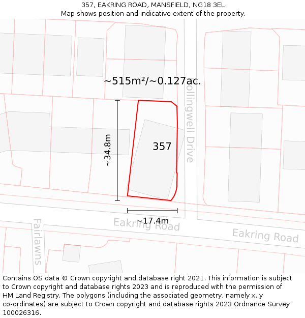 357, EAKRING ROAD, MANSFIELD, NG18 3EL: Plot and title map