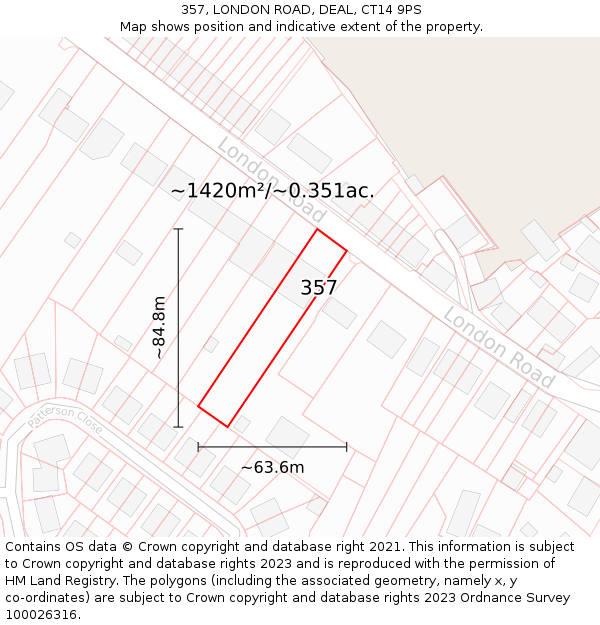 357, LONDON ROAD, DEAL, CT14 9PS: Plot and title map