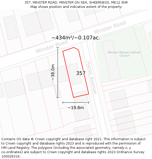 357, MINSTER ROAD, MINSTER ON SEA, SHEERNESS, ME12 3NR: Plot and title map