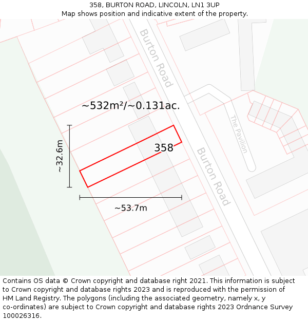 358, BURTON ROAD, LINCOLN, LN1 3UP: Plot and title map