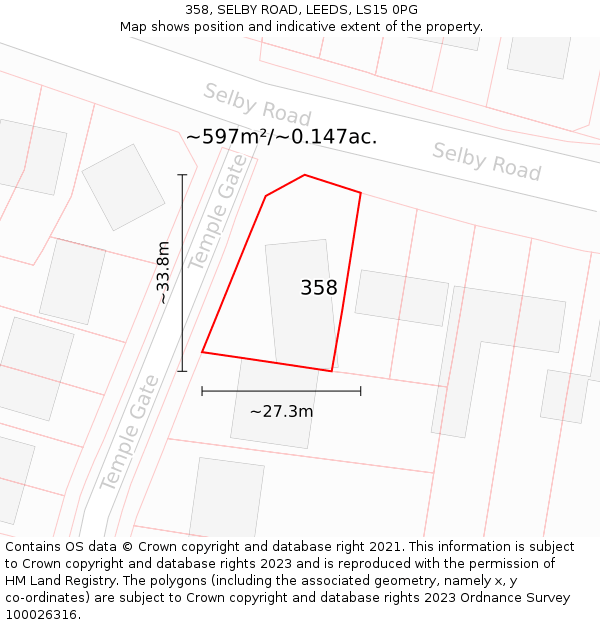 358, SELBY ROAD, LEEDS, LS15 0PG: Plot and title map