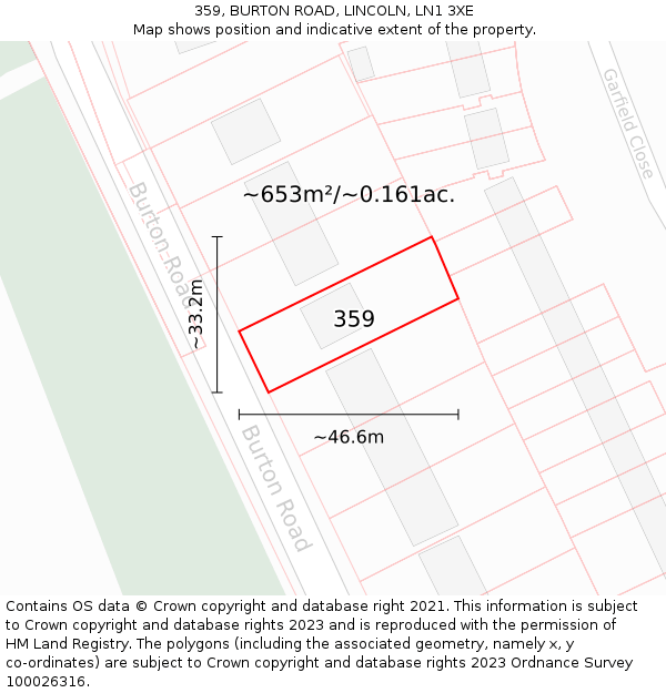 359, BURTON ROAD, LINCOLN, LN1 3XE: Plot and title map